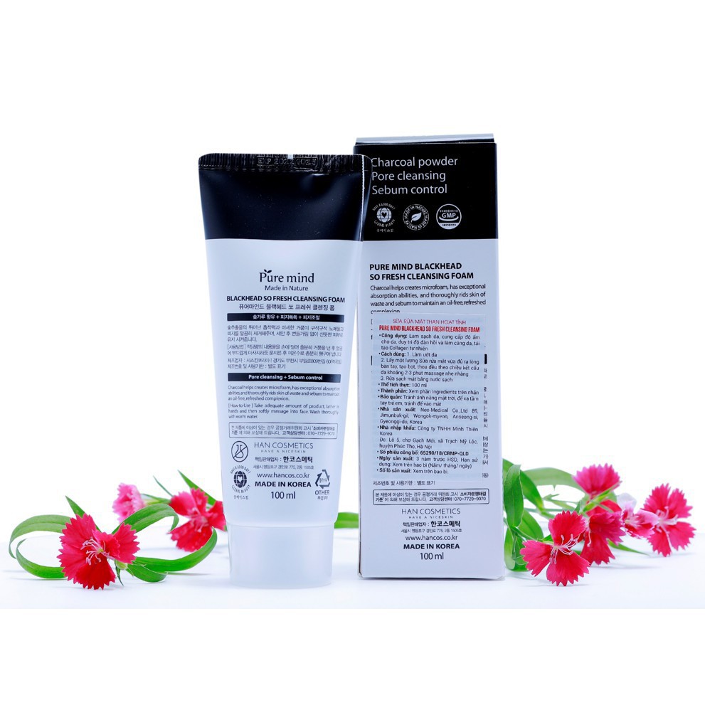 Sữa rửa mặt Than Hoạt Tính làm sạch sâu PURE MIND BLACKHEAD SO FRESH CLEANSING FOAM 100ML - Hàn Quốc Chính Hãng