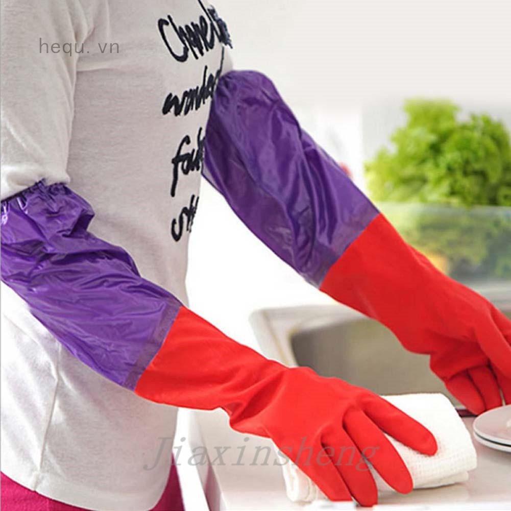 Đôi găng tay cao su dài 50cm chống thấm nước dùng để rửa chén