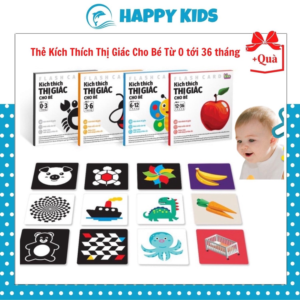 Bộ 20 Thẻ Kích Thích Thị Giác Cho Bé Từ 0 tới 36 tháng  KT 21x21cm  In 2 Mặt Cán Chống Thấm Nước HAPPY KIDS247