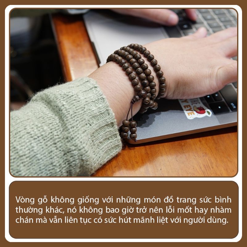 Vòng Tay phong thủy tràng 108 hạt gỗ mun đuôi công