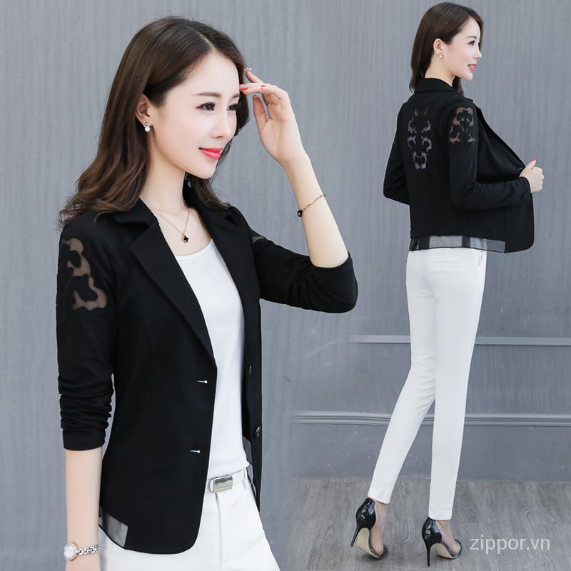 Áo khoác vest ngắn dáng ôm phối ren kiểu Hàn Quốc thời trang xuân thu cho nữ