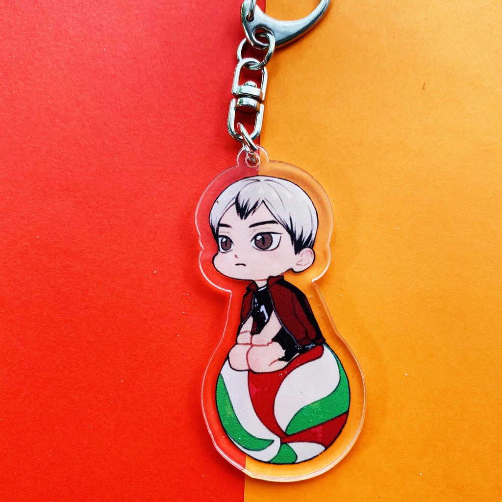 ( Mica trong acrylic) Móc khóa Haikyuu!! Vua bóng chuyền ver ÔM BÓNG in hình anime chibi