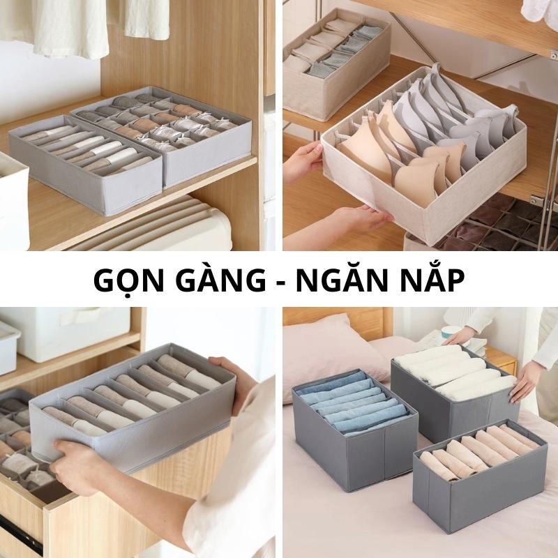 Hộp đựng quần áo chia ngăn, thùng vải đựng đồ lót, tất để tủ gấp gọn tiện lợi