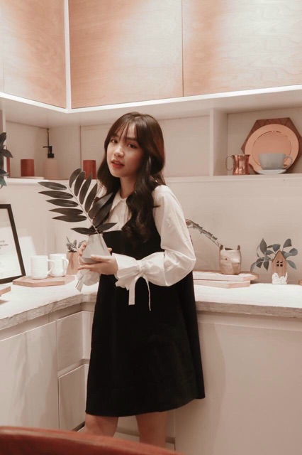 Đầm chữ A tay pha màu trắng - Váy thiết kế thời trang Hàn Quốc (hình thật/video) | BigBuy360 - bigbuy360.vn