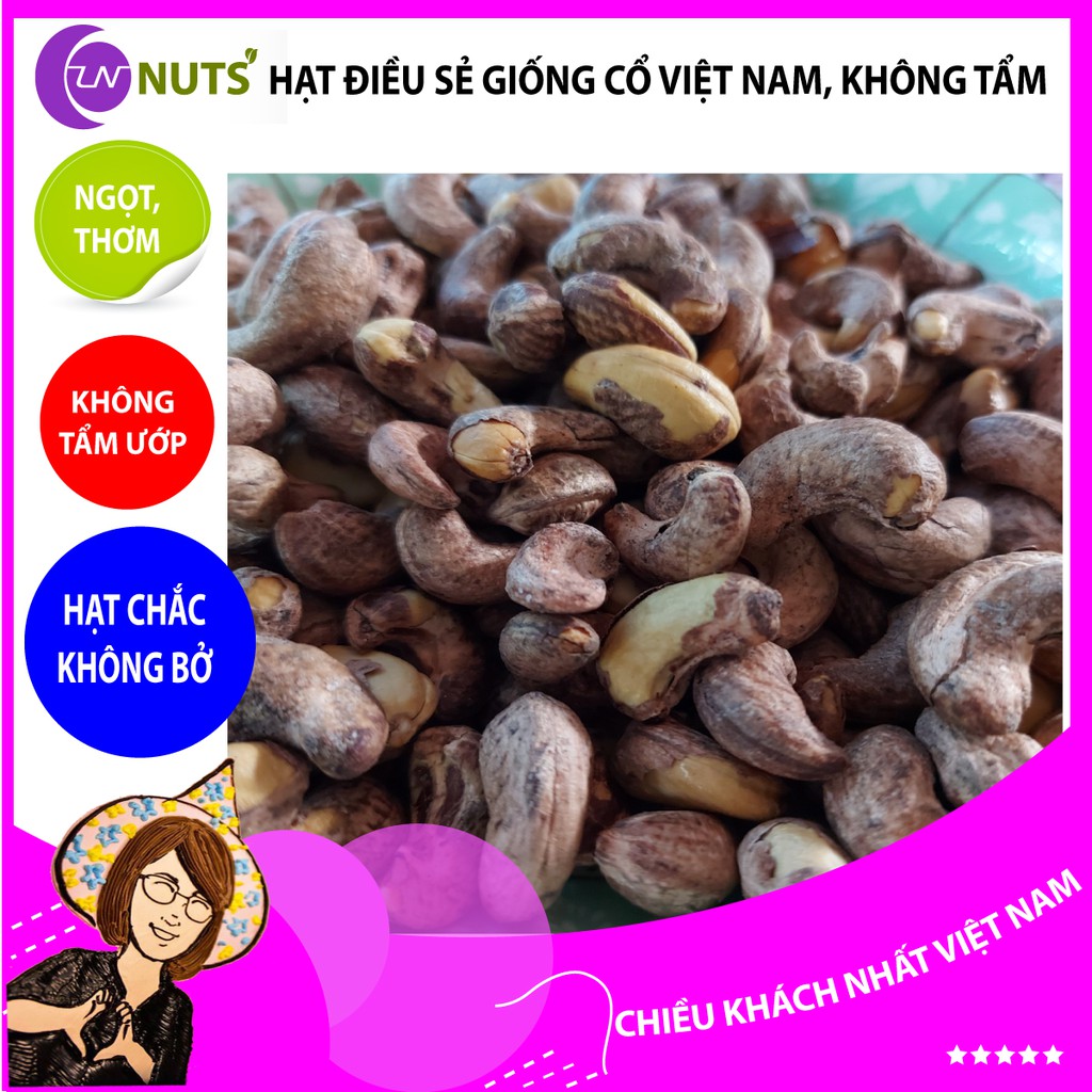 Hạt điều 500g, ngọt, giòn, thơm, không chất bảo quản, không chất điều vị, hàng Việt nam