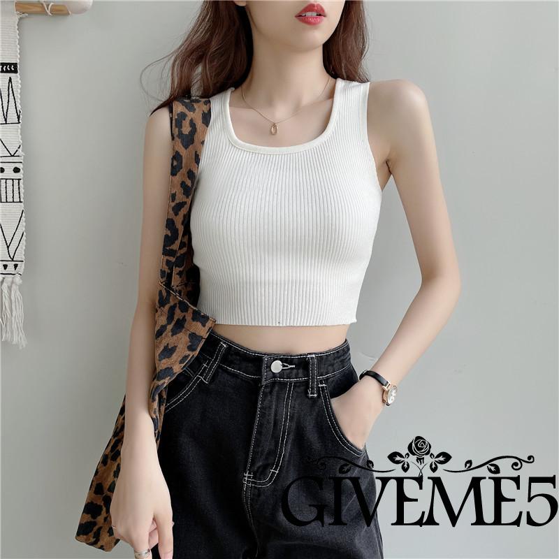 Áo Croptop Sát Nách Cổ Tròn Màu Trơn Thời Trang Cho Nữ