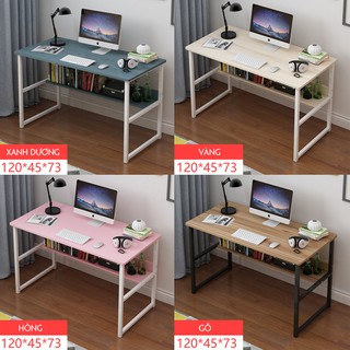 Bàn làm việc liền kệ 2 tầng, bàn học khung kim loại 2 tầng 120x45x73