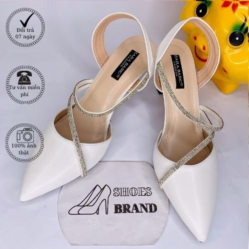 Giày cao gót nữ, sục mũi nhọn có hậu dây đính hạt xoàn - MÃ C03