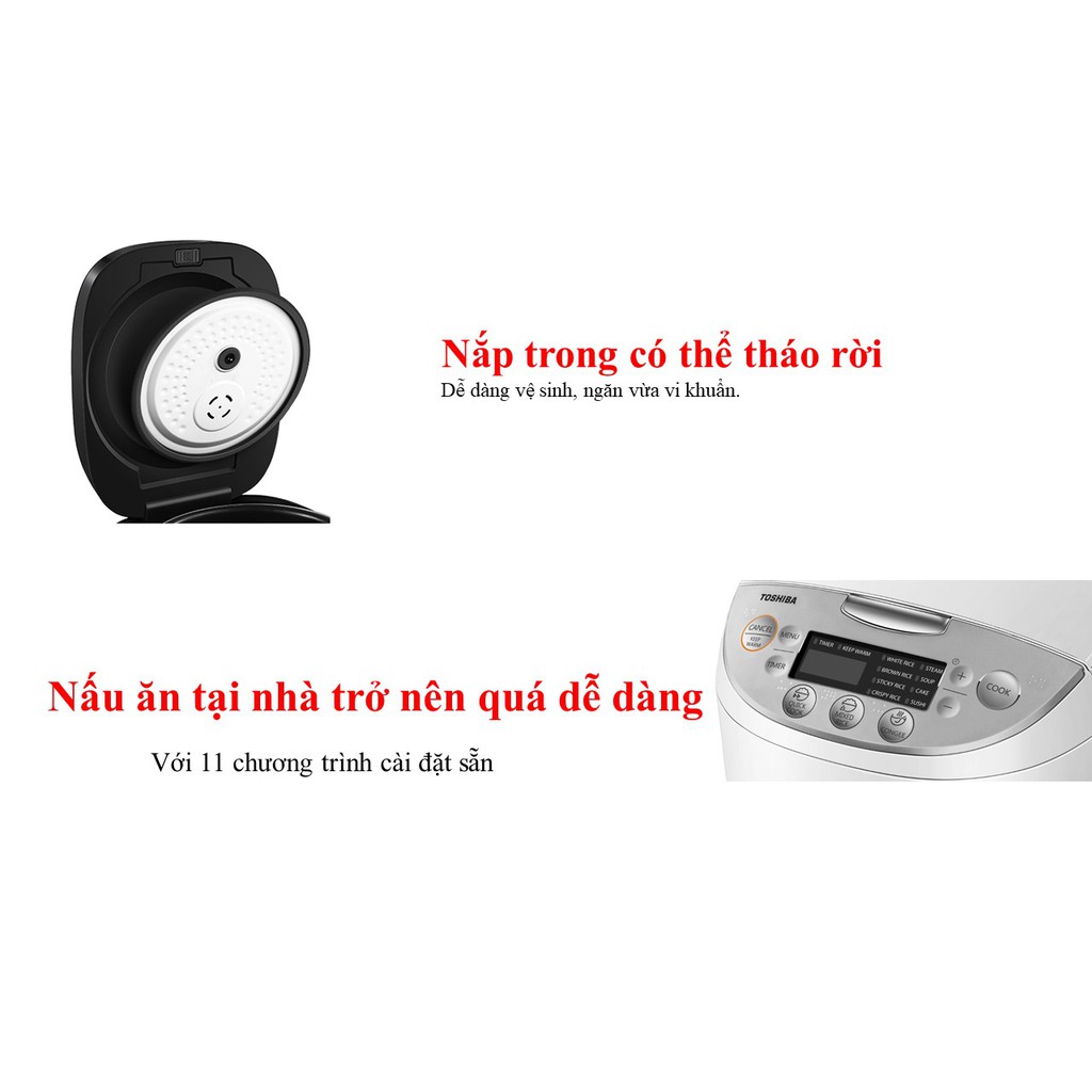 [Mã ELHADEV giảm 4% đơn 300K] Nồi cơm điện tử Toshiba 1.8 lít RC-18DH2PV(W) - Hàng Chính Hãng