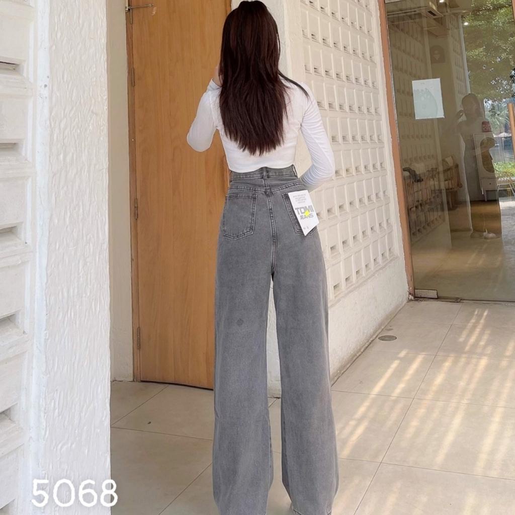 Quần Jean nữ ống suông cạp cao rách gối xanh nhạt, chất bò dày dặn, không nhăn, không xù khi giặt MT5047 | BigBuy360 - bigbuy360.vn