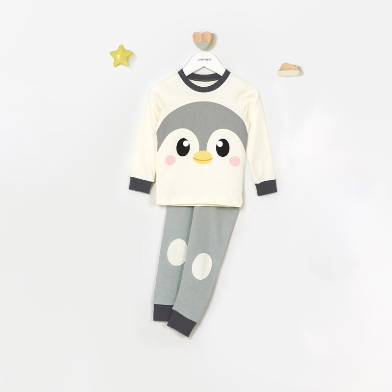 Đồ bộ quần áo dài tay dáng ôm thun cotton mẫu Chim Cánh Cụt năm 2022 rất xinh của hãng Unifriend Hàn Quốc mã UND10