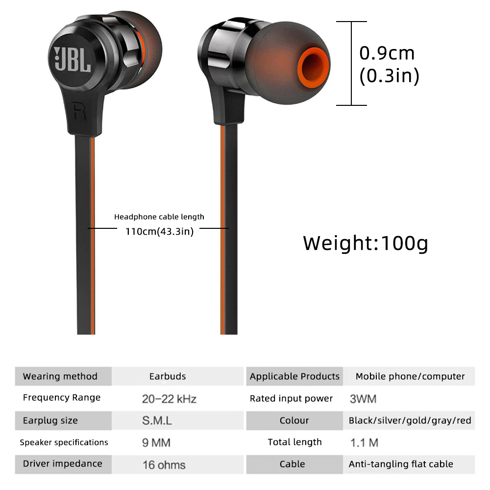 Tai Nghe Nhét Tai Jbl T180A Jack 3.5mm Âm Thanh Stereo Sống Động