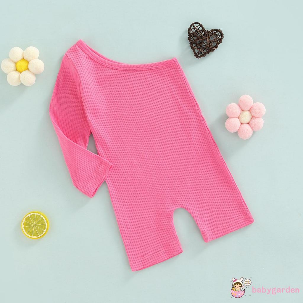 BABYGARDEN-1-6years Baby Girls Ribbed Jumpsuit, One-shoulder Solid Summer Paysuit for Daily Party