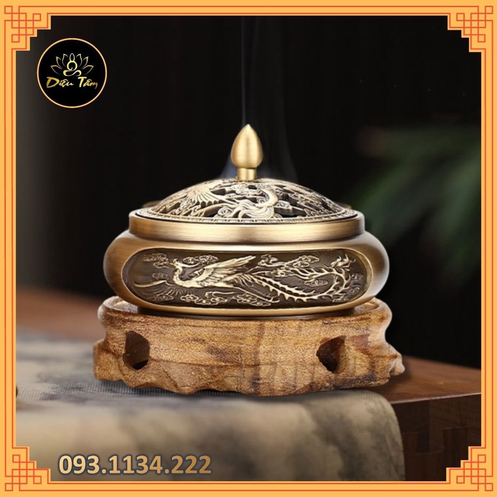 Lư đồng xông trầm hương bằng đồng nguyên chất khối đúc liền dùng để xông trầm hương, trầm nụ tặng trụ cắm hương trầm