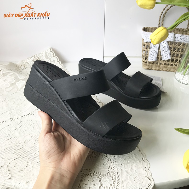 Dép Cross Đế Cao Brooklyn Mid Wedge Màu Đen