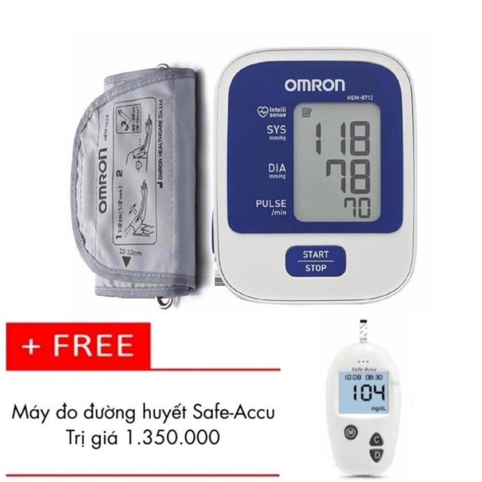 Máy đo huyết áp bắp tay Omron HEM-8712 (Trắng phối xanh) + Tặng Máy đo đường huyết Safe-Accu