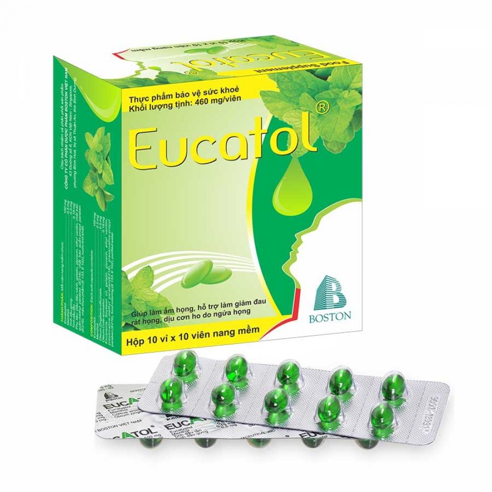 Viên tinh dầu thảo dược giảm ho, giảm đau rát họng Eucatol hàng chính hãng
