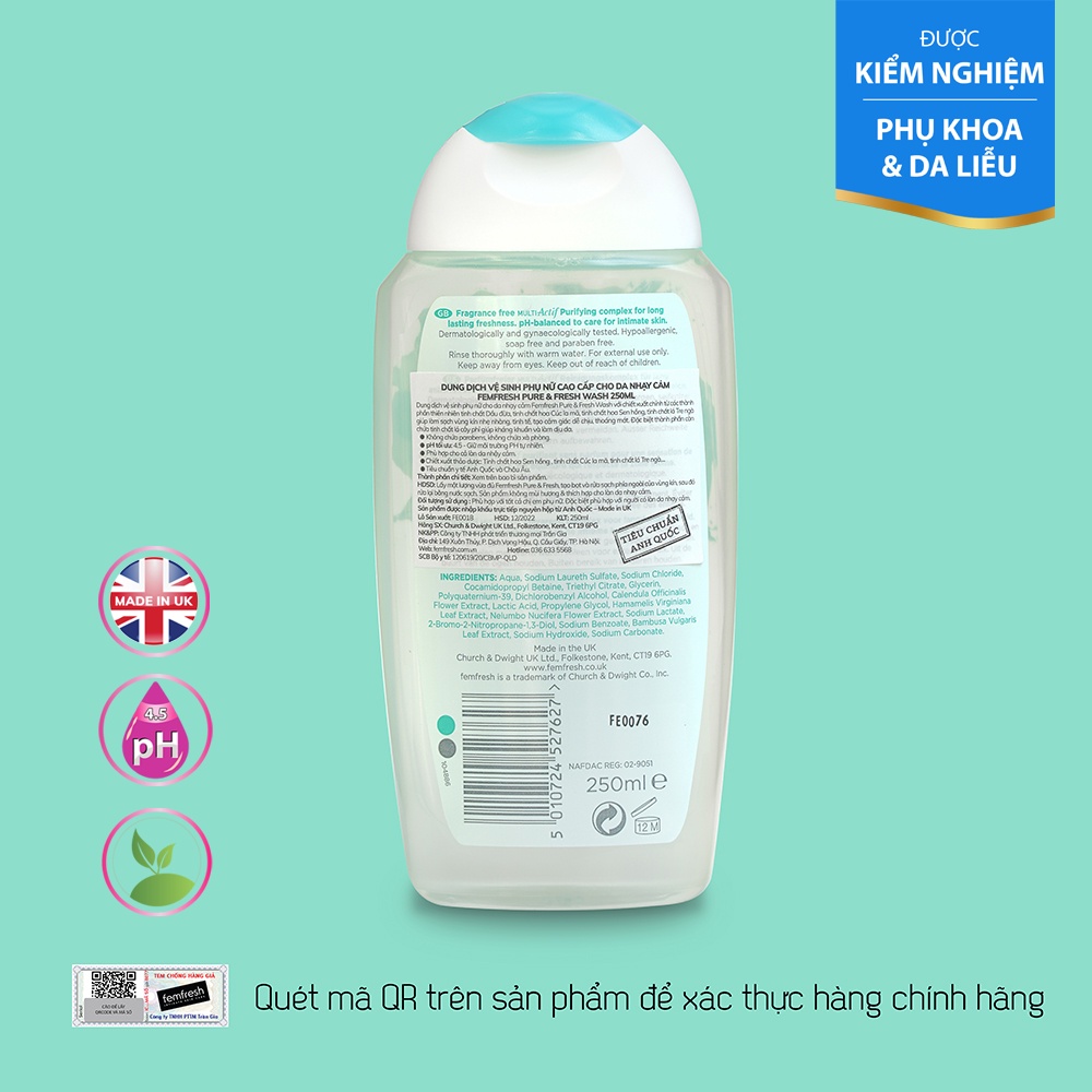 Dung Dịch Vệ Sinh Phụ Nữ FEMFRESH cao cấp cho da nhạy cảm Femfresh Pure &amp; Fresh Wash 250ml