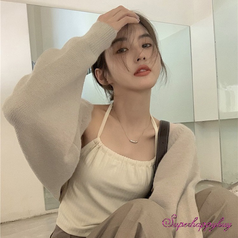 Áo Cardigan Dệt Kim Tay Dài Dáng Ngắn Thời Trang Cho Nữ