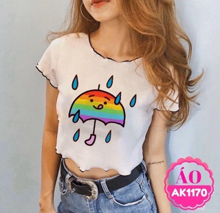 Áo croptop cuốn biên chất thun gân