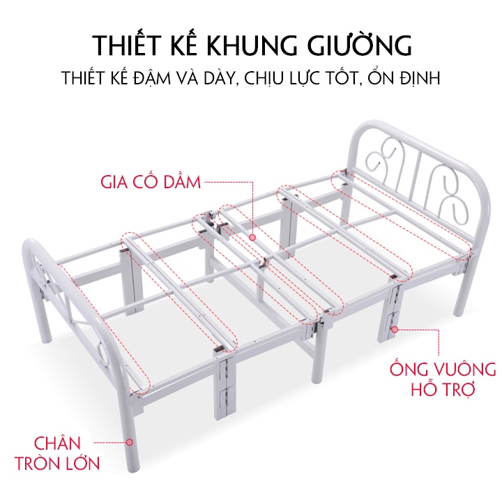 Giường ngủ xếp gọn khung sắt cao cấp (KT: 210x150 x44cm)