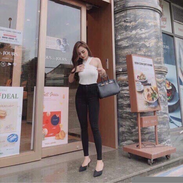 Quần bò giấy cạp cao