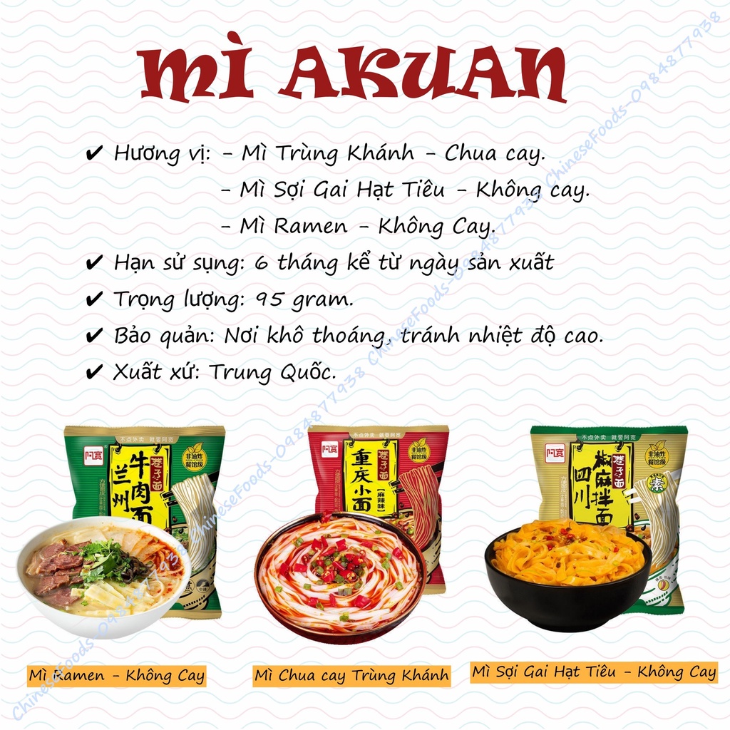 Mì Bò Lan Châu, Mì AKuan/ A Khoan Vị Ramen, Mì Trùng Khánh, Mì Sợi Gai Hạt Tiêu