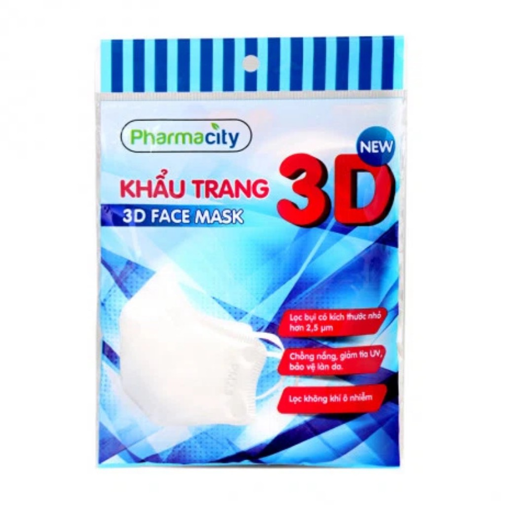 Khẩu trang 3D chất lượng cao Pharmacity ( Gói 5 Cái ) ngăn 99% khói bụi, vi khẩn và các tác nhân gây hại sức khỏe
