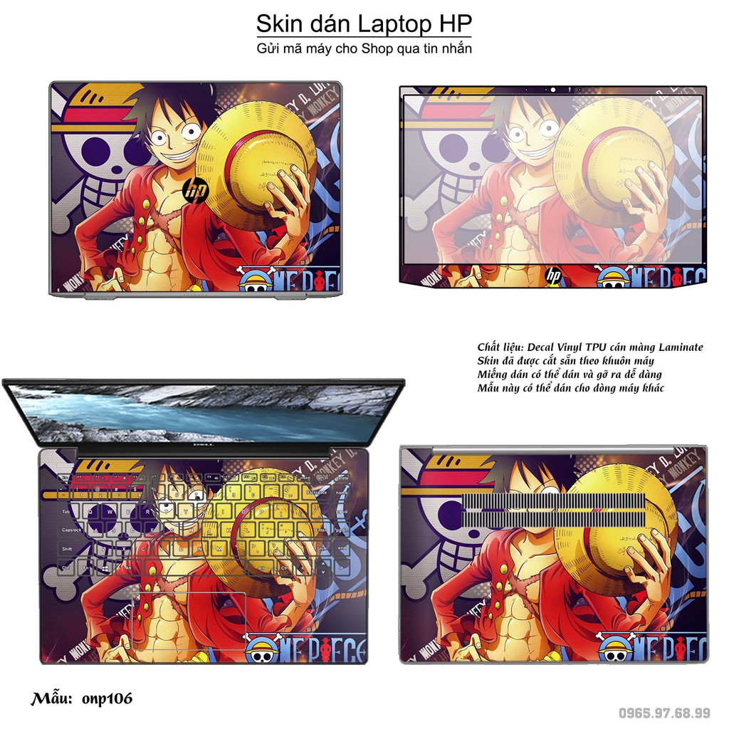 Skin dán Laptop HP in hình One Piece _nhiều mẫu 11 (inbox mã máy cho Shop)