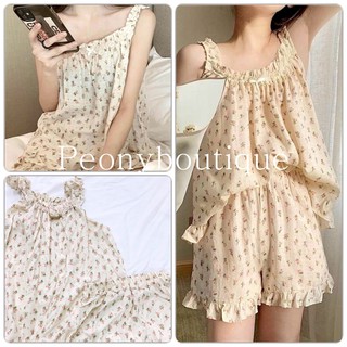 Set Nơ Hoa Nhí 2 Dây Bản To PEONYB Nữ [FREESHIP] 🌸 Bộ ngủ vintage quần short đũi áo kiểu bánh bèo tiểu thư Ulzzang 🌸