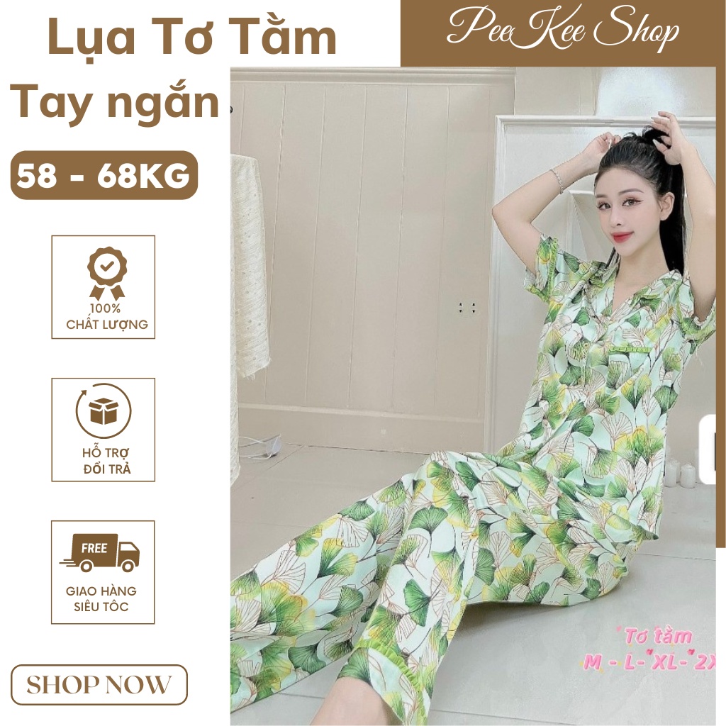 Bộ pijama lụa tơ 55-65kg lụa mềm mịn mát tay ngắn