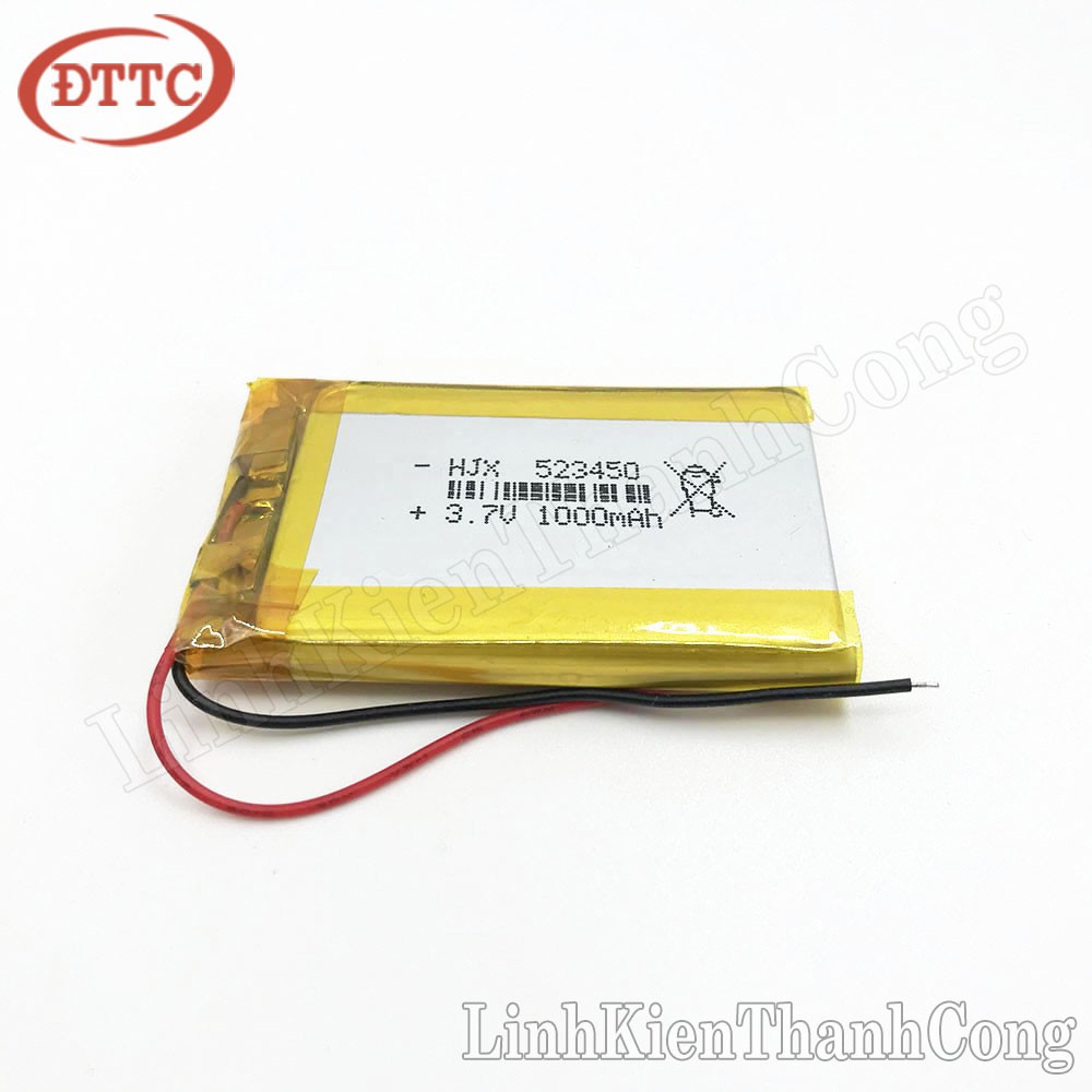 Pin Lipo Polymer 3.7V 1000mAh 5.2x34x50mm (Có Mạch Bảo Vệ)