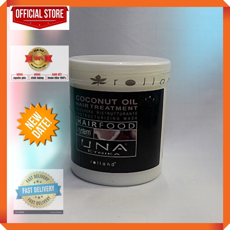 Hấp Tóc Rolland Una Coconut Oil Hair Food Ủ Tóc từ Dừa, Phục Hồi Hư Tổn chăm sóc tóc đẹp, sắc đẹp 1000Ml Ý