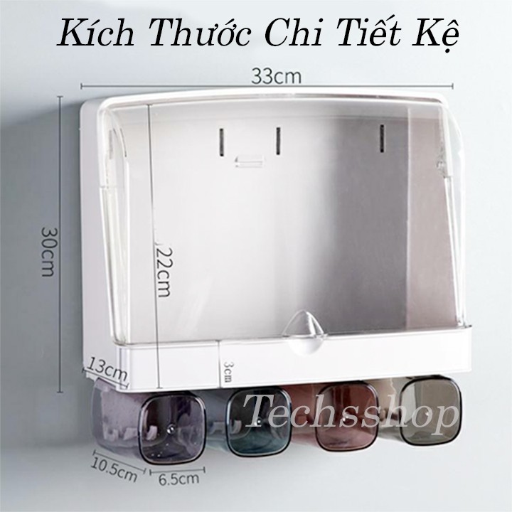 Kệ nhà tắm dán tường để bàn chải có nắp đậy kèm theo ly - Hộp để đồ đa năng KNT-8001