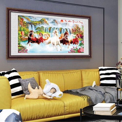 Tranh thêu ngựa mã đáo thành công KT:92x51cm.tranh chưa thêu.Tặng kéo và xỏ chỉ.