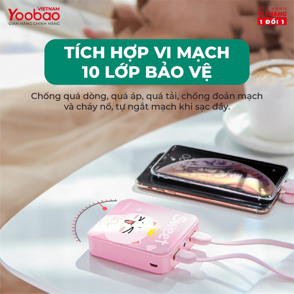 Sạc dự phòng mini 10000mAh Yoobao YB-6024 Trang bị đèn LED chiếu sáng - Hàng chính hãng Bảo hành 12 tháng 1 đổi