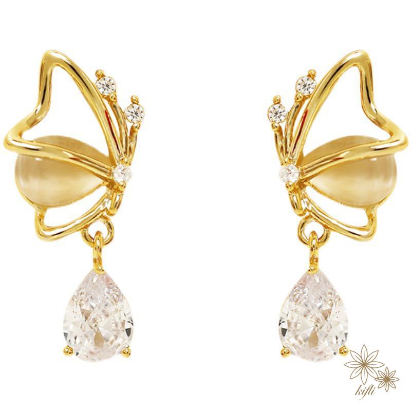 【Kifli】 Bông Tai Mạ Bạc 925 Đính Đá Opal Hình Giọt Nước / Bướm / Giọt Nước Thời Trang Cho Nữ