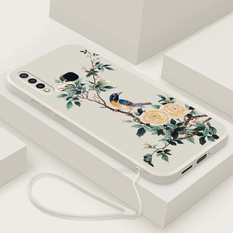 Ốp Điện Thoại TPU Mềm Họa Tiết Hoa Và Chim Có Dây Đeo Cho vivo y19