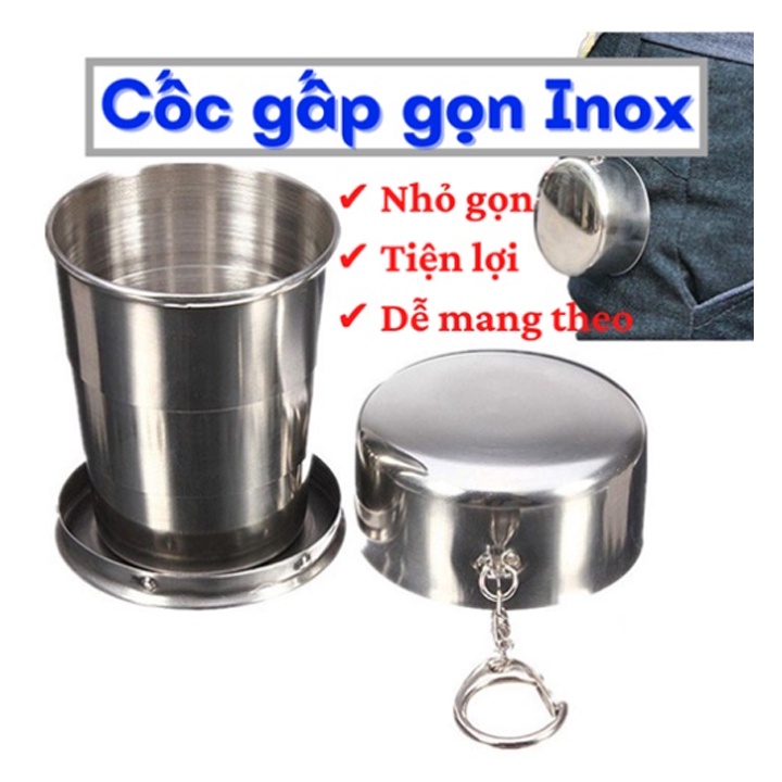 ( HÀNG HOT ) Cốc/Ly Gấp Gọn Inox Cá Nhân Đa Năng Cao Cấp Bỏ Túi Du Lịch Có Móc Treo Tiện Dụng