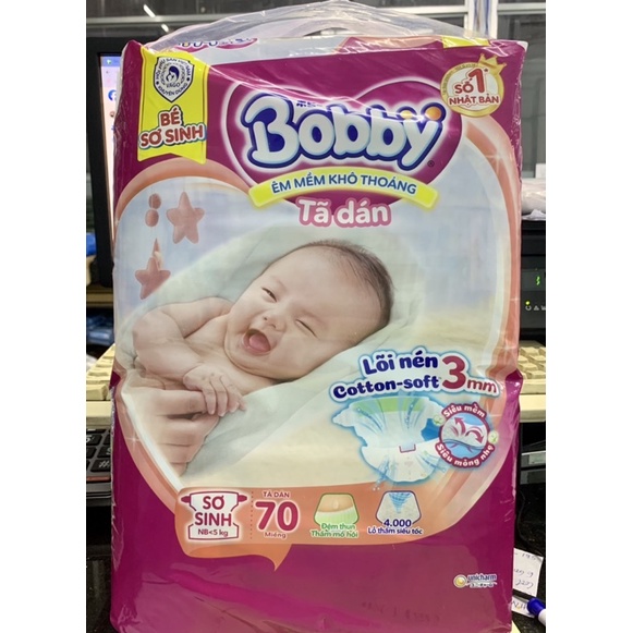 Tã dán trẻ em Bobby siêu thấm size XS gói 40 và 70 miếng