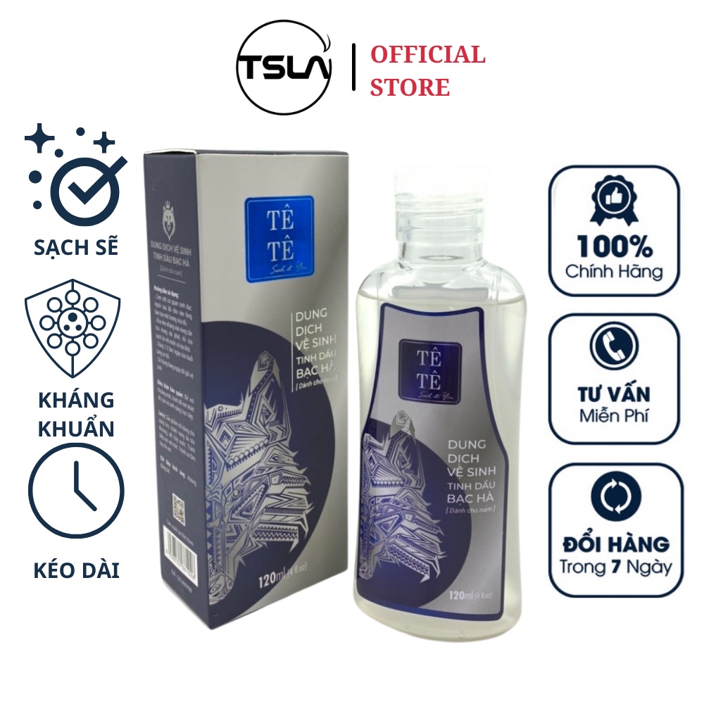 Dung dịch vệ sinh Nam Tê Tê Men Bạc hà tinh thể 120ml the mát sạch sẽ, khô ráo, hết ngứa làm an toàn cho da nhạy cảm