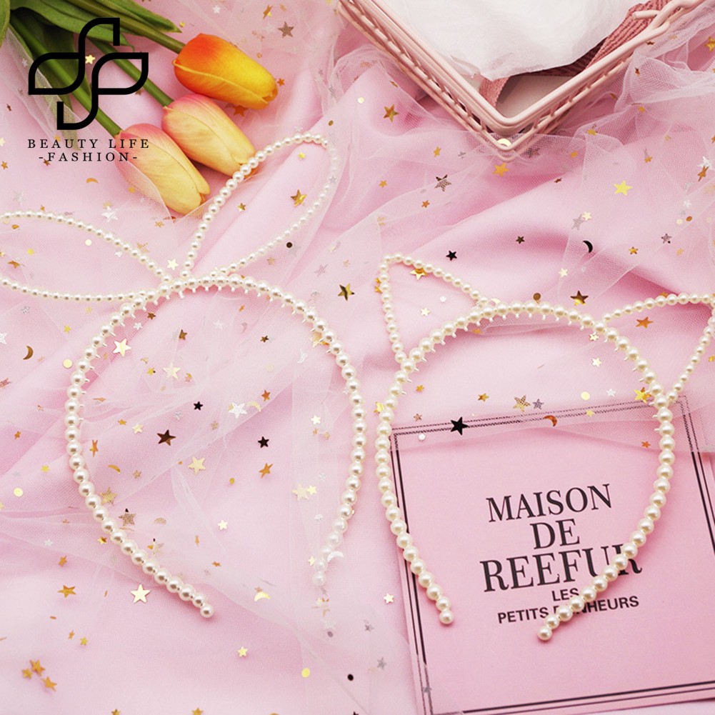 Cài tóc tai mèo đính ngọc trai giả dễ thương