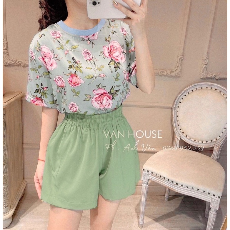 BÁN SỈ BỘ LỤA HOA XANH QUẦN SOOC CHO NỮ - Tag ZRF một màu