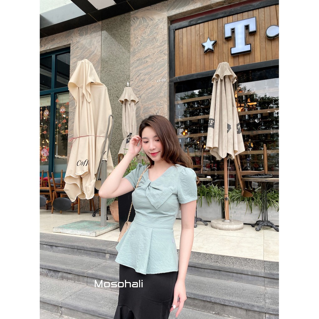 Áo sơ mi nữ Mosohali suông cổ vét cộc tay 4 màu thời trang công sở