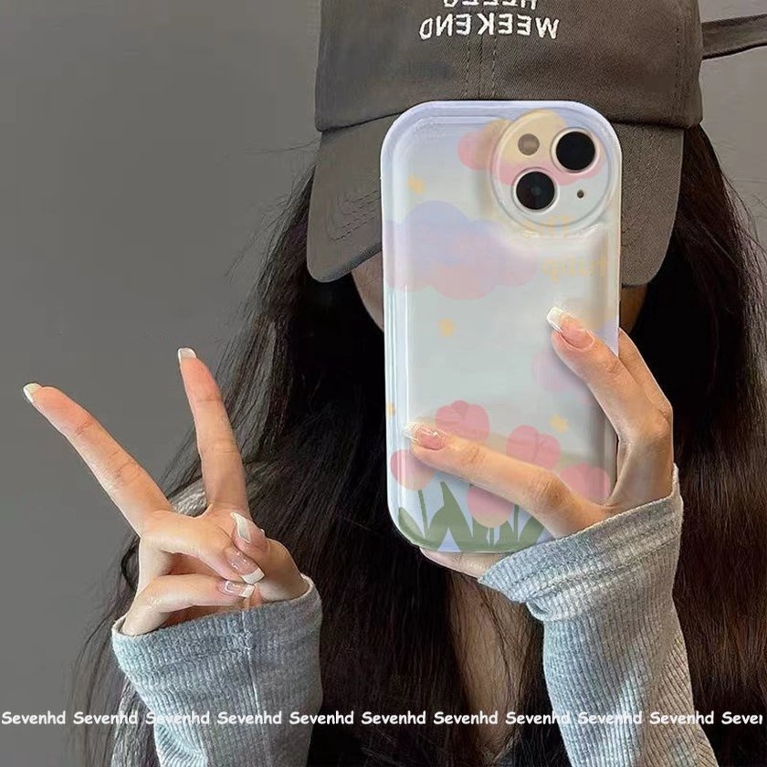 Ốp Điện Thoại Mềm Hình Hoa Tulip Mắt To Màu Hồng Cho iPhone 14 13 12 11 Pro Max X XR Xs Max 8 7 6 6s Plus SE 2020