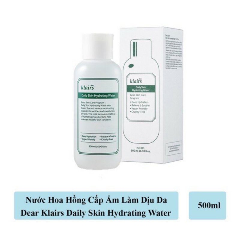 Nước Hoa Hồng Dưỡng Ẩm Klairs Daily Skin Hydrating Water 500ml Nhập Khẩu Chính Hãng