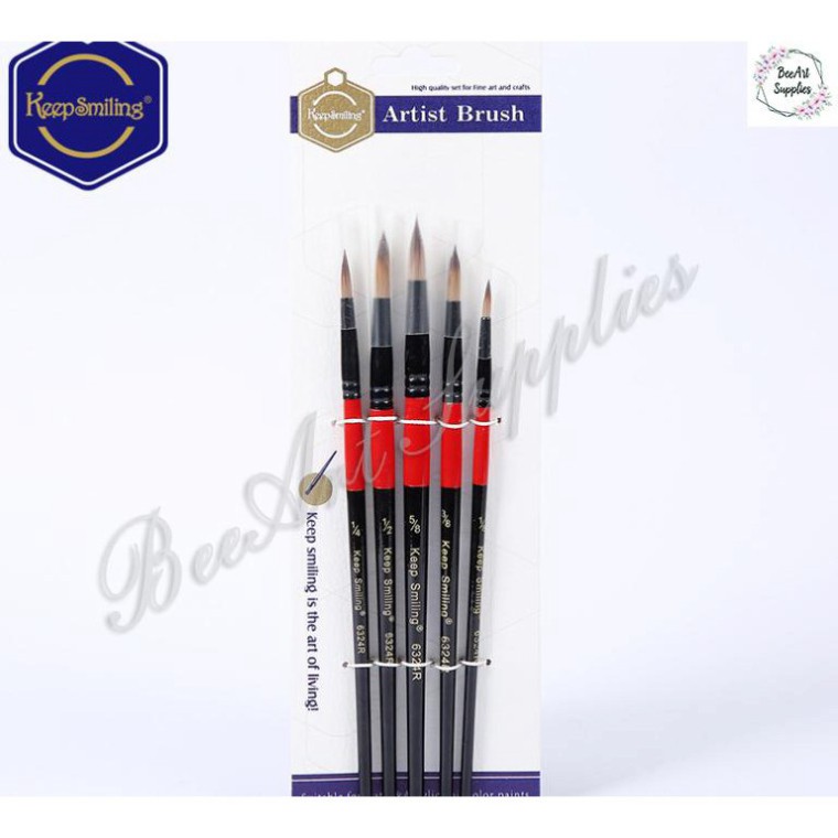Bộ Cọ tỉa Vẽ Tranh Keep Smiling 5 Cây Thân Đỏ Đen loạii đẹp ( đầu nhọn và đầu oval )