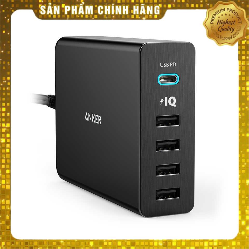 Cóc củ sạc nhanh 60W 4 cổng IQ USB & 1 cổng PD Type-C công nghệ PowerIQ 2.0 Anker PowerPort +5