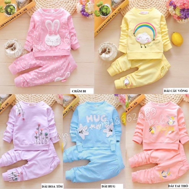 Bộ dài thu bé gái, chất da cá cotton size 6-20kg