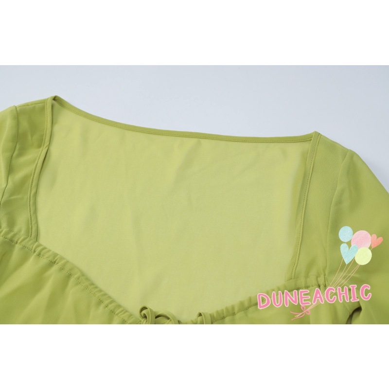 Áo Sơ Mi Tay Dài Cổ Vuông Xẻ Tà Thắt Dây Trẻ Trung Hợp Thời Trang Cho Bạn Gái